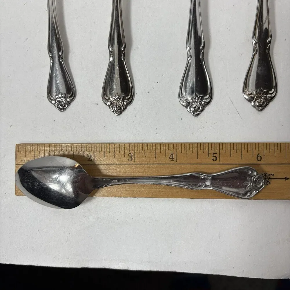Oneida Flatware Spoons Arbor Rose True Rose Stainless 7 Place Soup &‎ 2 Tea D3
